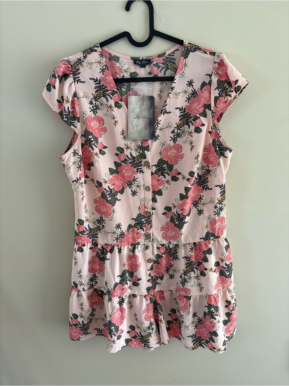NWT Lily Rose Light Pink Floral Button Romper